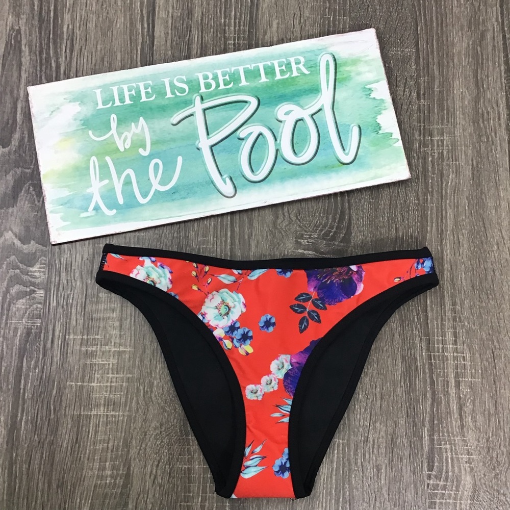 Neoprene Red Floral Bikini Bottom Size Medium